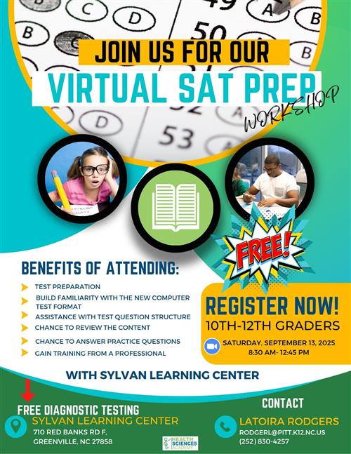 Virtual SAT Prep Workshop on September 13 from 8:30-12:45